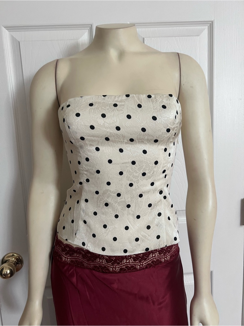 Powdered Sugar Strapless top Cream Polka